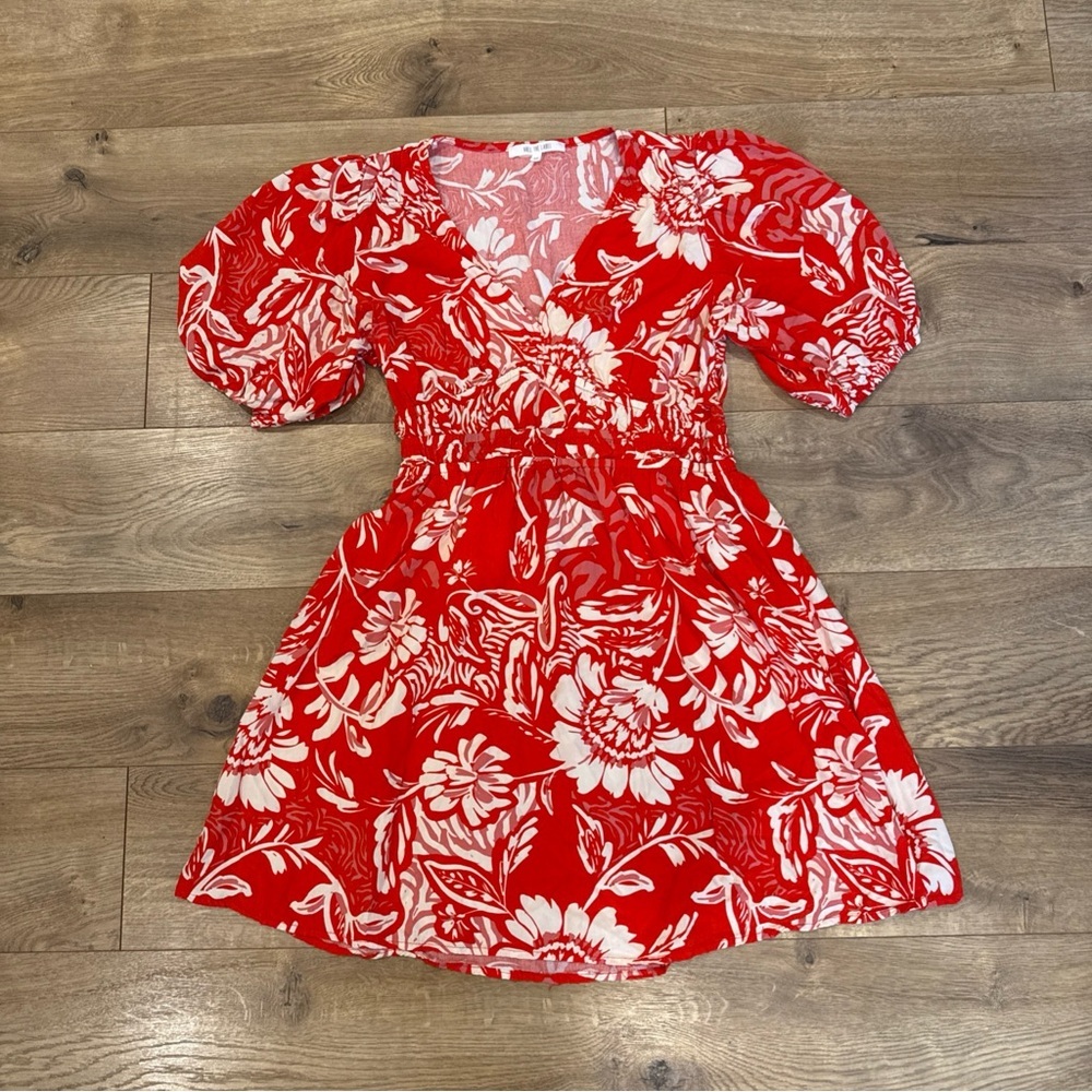 Abel the Label Floral Print Puff Sleeve Smocked Waist Mini Dress Size Medium